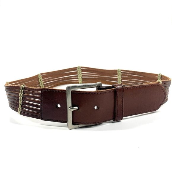 Talbots Women's Leather Belt Brown/Cream Silver Buckle Style#:6437 Size Small - Picture 1 of 11